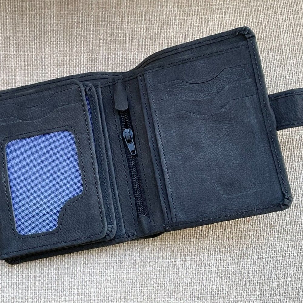 Men Wallet Black Genuine Leather Bifold Card Holder Handmade Purse Money Clip - Picture 11 of 12